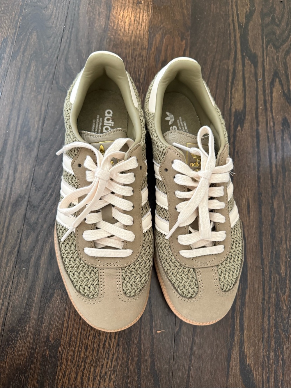 adidas Women’s Olive Green and Cream Woven Sneakers